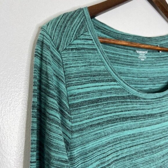 Toad&Co Green Striped Long-Sleeve Tunic Shirt Women’s L, Casual Round-Neck Top - Picture 4 of 9